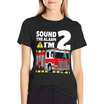 Kids 2nd Birthday Boy Fire Truck 2 Two Year Old Firefighter  Stretchy T-Shirt
