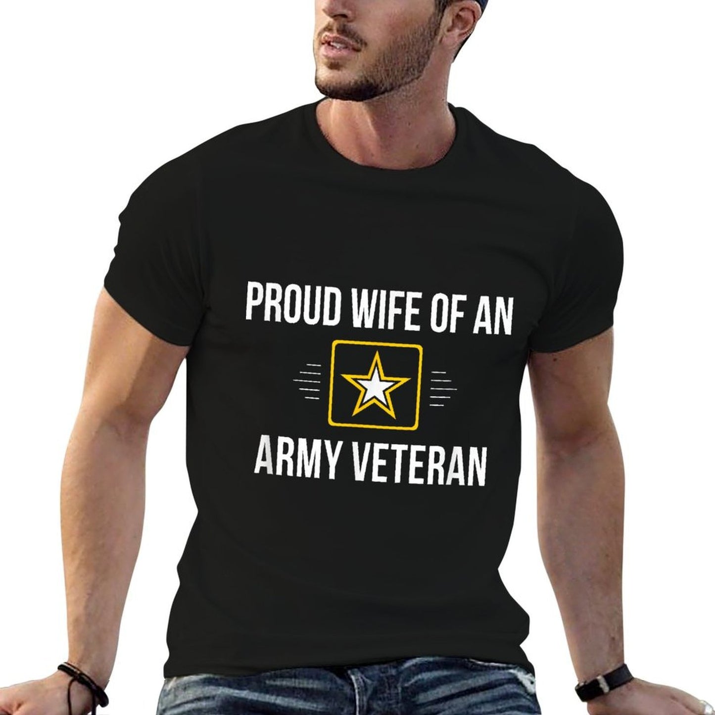 Proud Wife Of An Army Veteran -  Rolled Sleeves T-Shirt