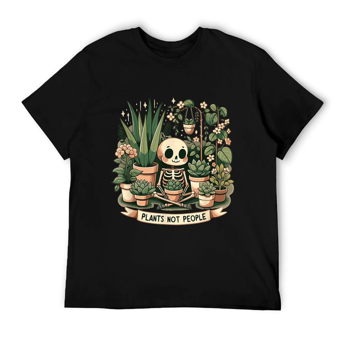 Plant Lover Skeleton Design - Plants Not People High-quality Stitching T-Shirt