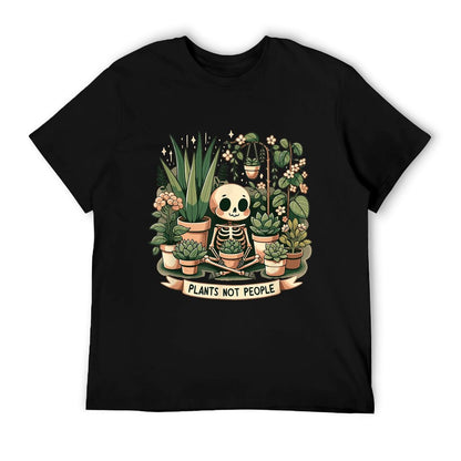 Plant Lover Skeleton Design - Plants Not People High-quality Stitching T-Shirt