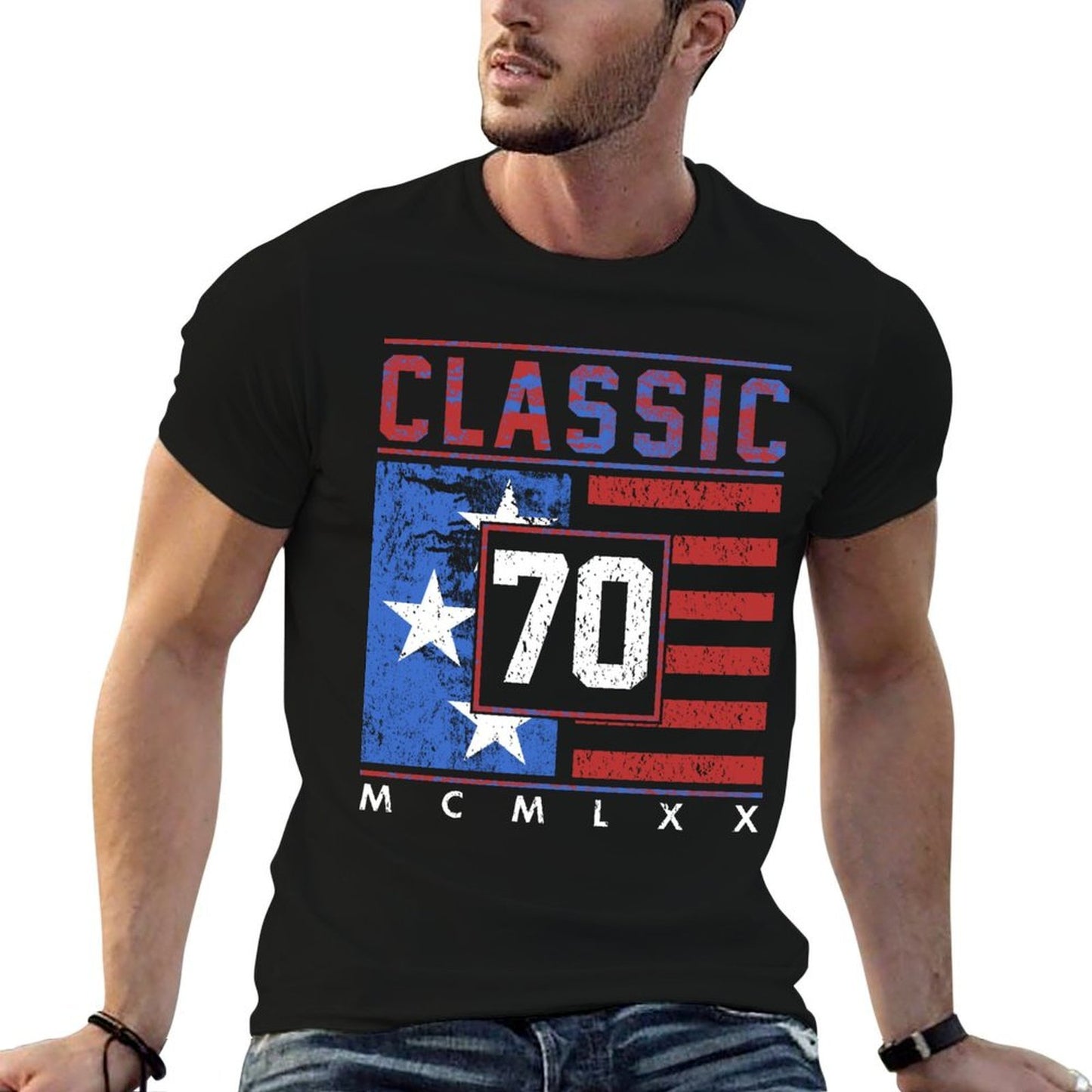 Classic American Patriotic Veteran's 50th Birthday  Ribbed Collar T-Shirt