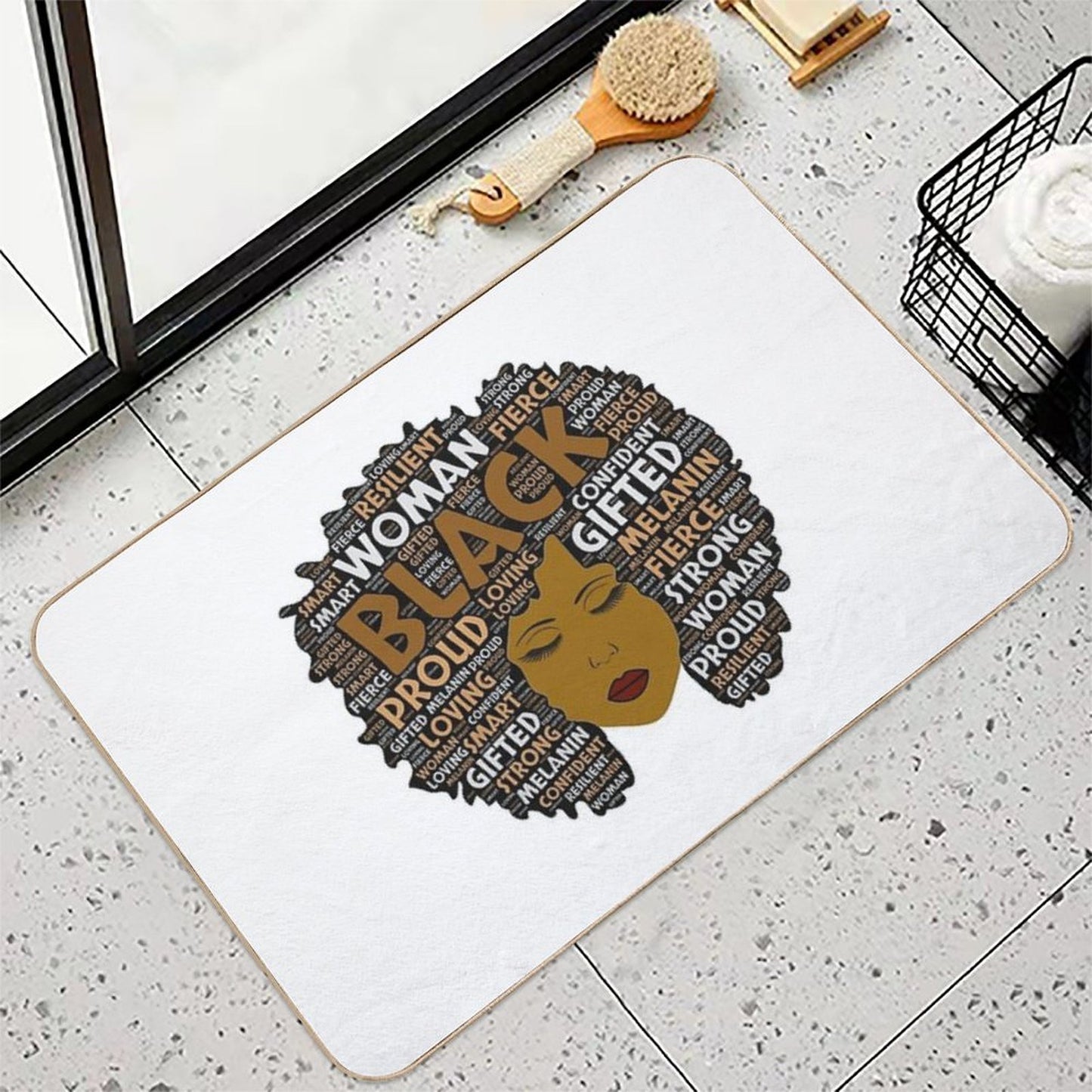 Black Girl  Woman Words in Afro Art  Eco-Friendly Bath Mat