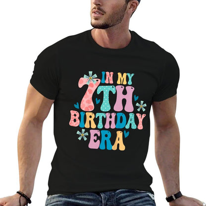 Kids In My 7th Birthday Era 7 Year Old Girl Seven Year Birthday  Heathered Texture T-Shirt