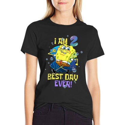 Mademark X SpongeBob SquarePants - Spongebob I Am 2 Best Day Ever 2nd Birthday Kids Spongebob  Wrinkle-resistant T-Shirt