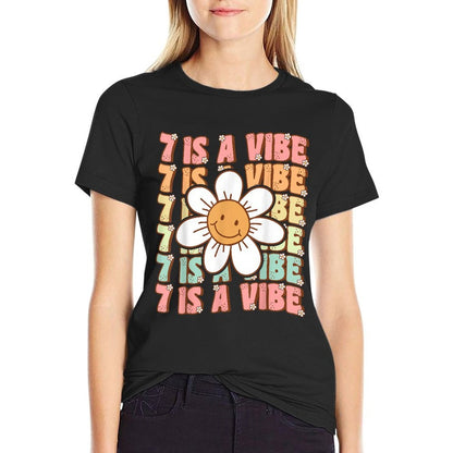 Seven Is A Vibe Cute Groovy 7th Birthday Party Daisy Flower  Moisture-wicking T-Shirt