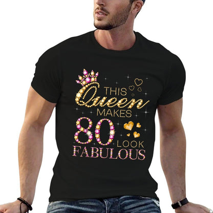 This Queen Makes 80 Look Fabulous 80th Birthday Queen B-day  Ribbed Collar T-Shirt
