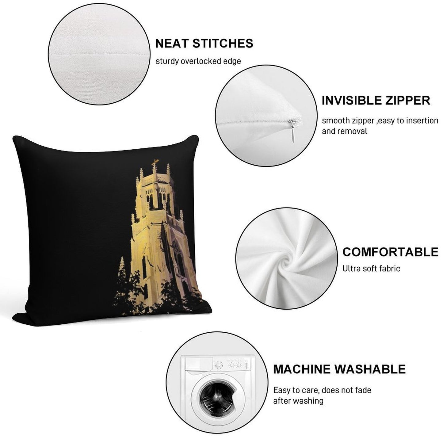 Night Time Glowing Church Soft Shrink-Resistant Throw Pillow