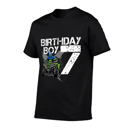 Kids Birthday Boy 7 Years Old ATV Four Wheeler Quad Bike  Heathered Texture T-Shirt