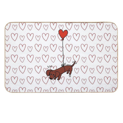 Red Smooth Haired Dachshund Floating in The Air  Repositionable Bath Mat