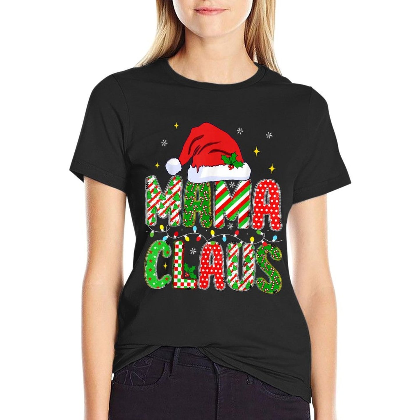 HUGvyn Christmas Mama Claus Mom Women Family Matching Pajama  Lightweight T-Shirt