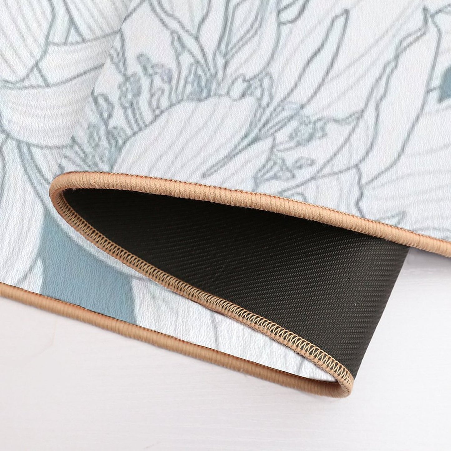 Garden Flower Illustration. Line  Vintage Seamless Pattern.  Chrysathemum, Hydrangea, Peony Spring Line Illustration. Durable Bath Mat