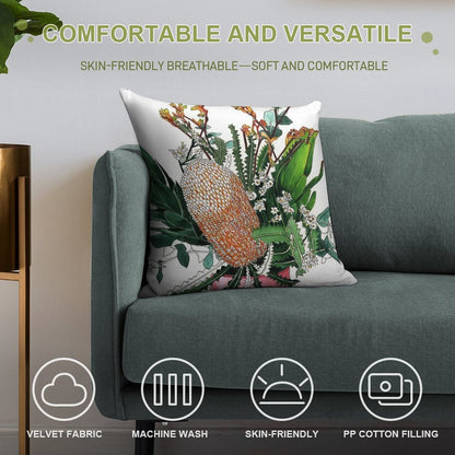 Australian Native Arrangement Banksia Kangaroo Paw Soft Skin-Friendly Throw Pillow