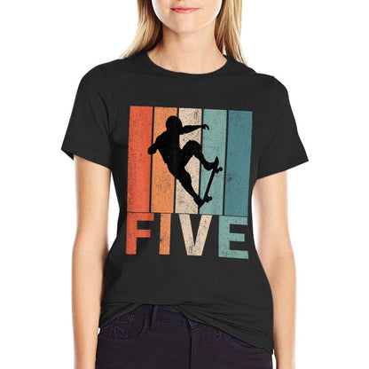 5th Birthday Retro Skateboard Skater Boys Kids 5 Years Old  Relaxed-fit T-Shirt