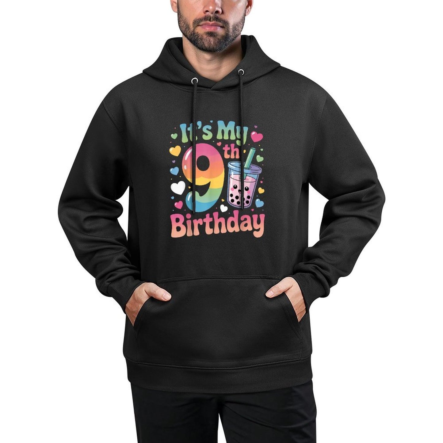 It's My 9th Birthday Bubble Boba Tea Party 9 Year Old Girl Shape Retention Hoodie