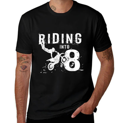Riding Into 8 Years Old 8th Birthday Boy Dirt Bike Party  Easy-care T-Shirt