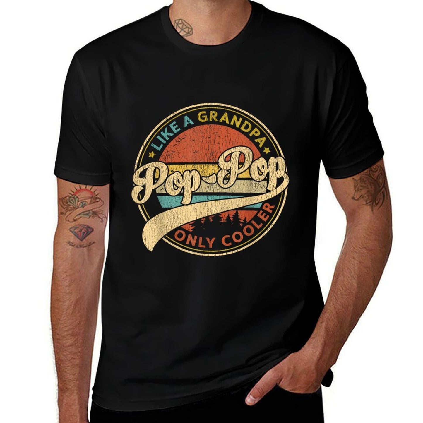 Pop Pop Like A Grandpa Only Cooler Retro Pop-Pop Fathers Day  Polyester Blend T-Shirt