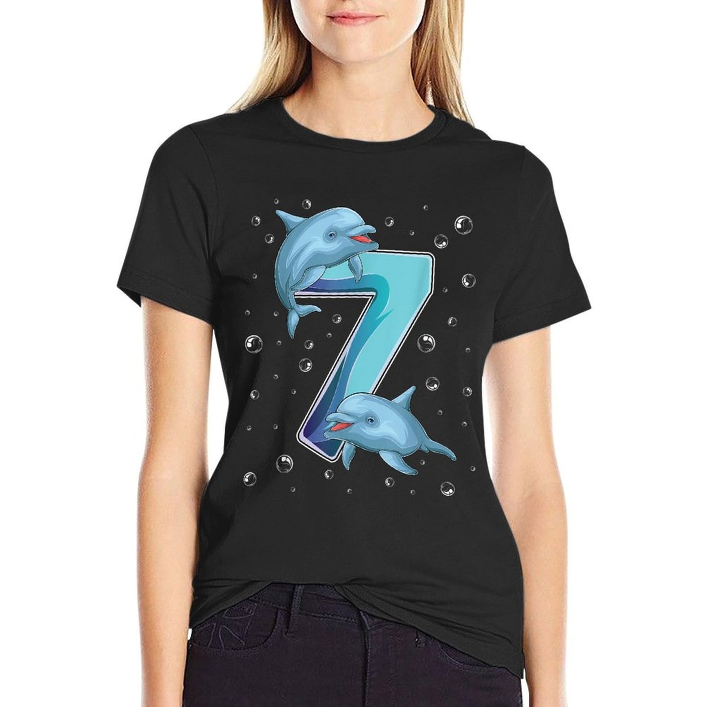 7 Year Old Dolphin 7th Birthday Girl Party Dolphin Lover  Versatile T-Shirt