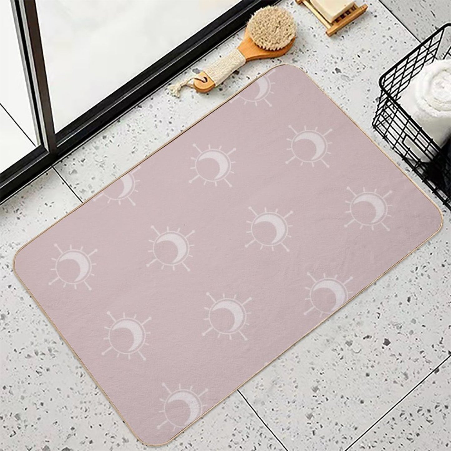 Cosmic Sun And Moon Design Soft Aesthetic In Muted Colors Gray Pink  Repositionable Bath Mat