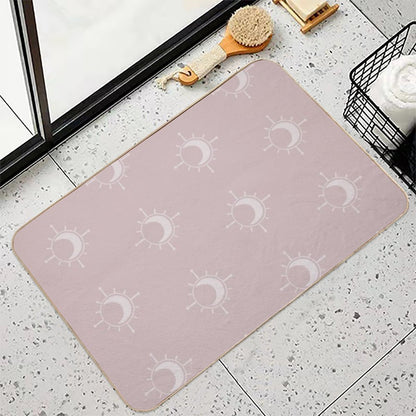 Cosmic Sun And Moon Design Soft Aesthetic In Muted Colors Gray Pink  Repositionable Bath Mat