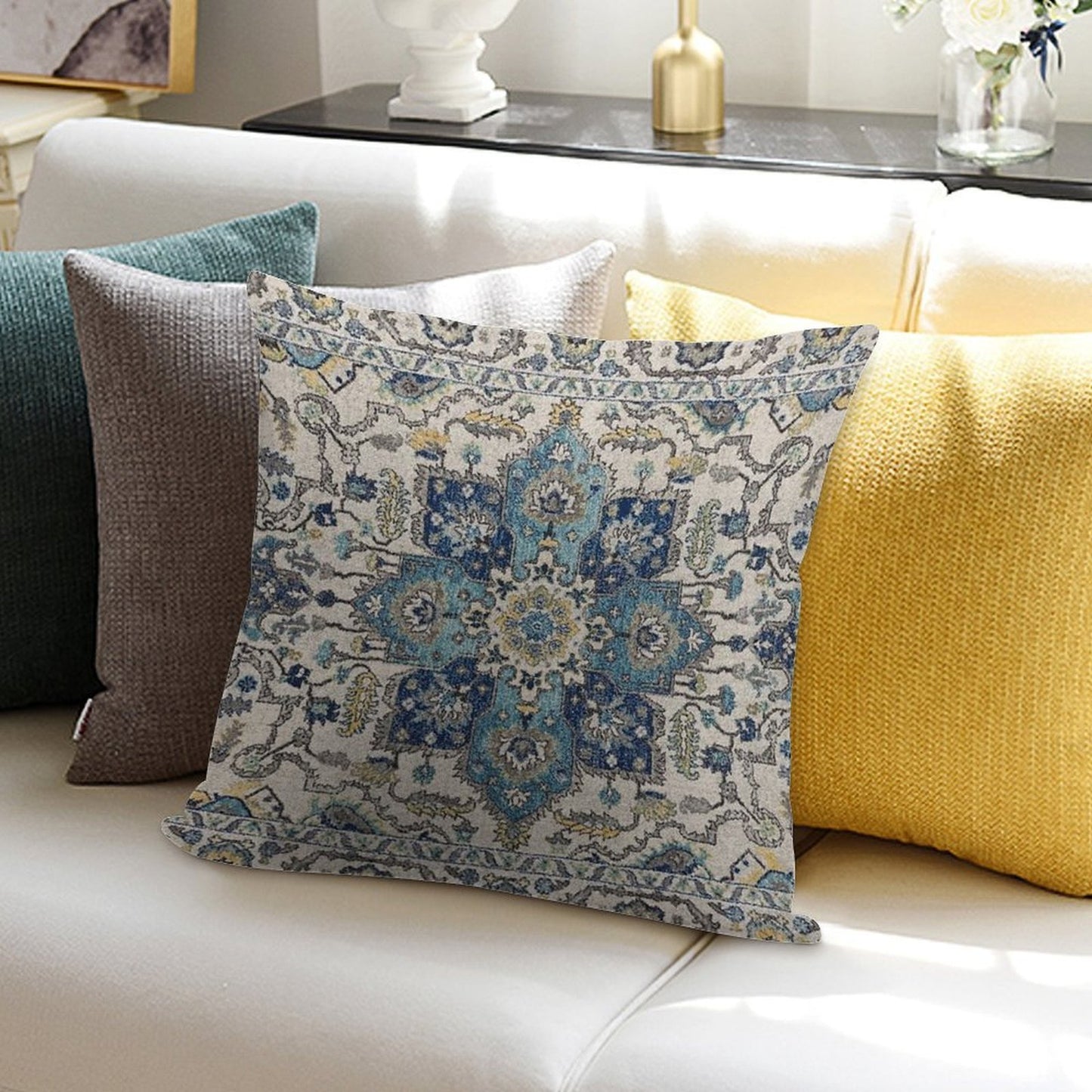 Persian Vintage Gray Blue Soft Shrink-Resistant Throw Pillow