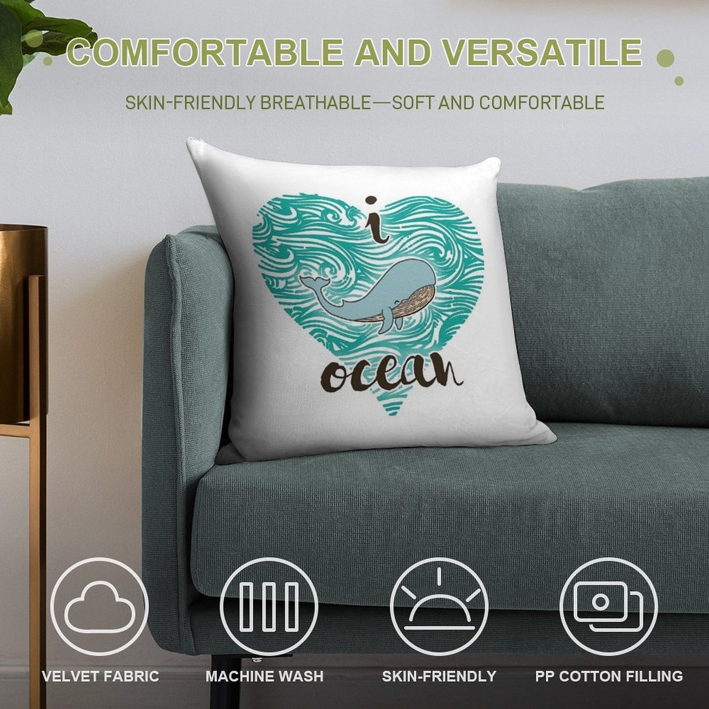 I Love Ocean (happy Whale) Ocean Soft Style Accent Throw Pillow