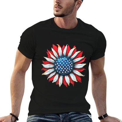Sunflower American 4th of July Women Men Merica USA Polyester Blend T-Shirt