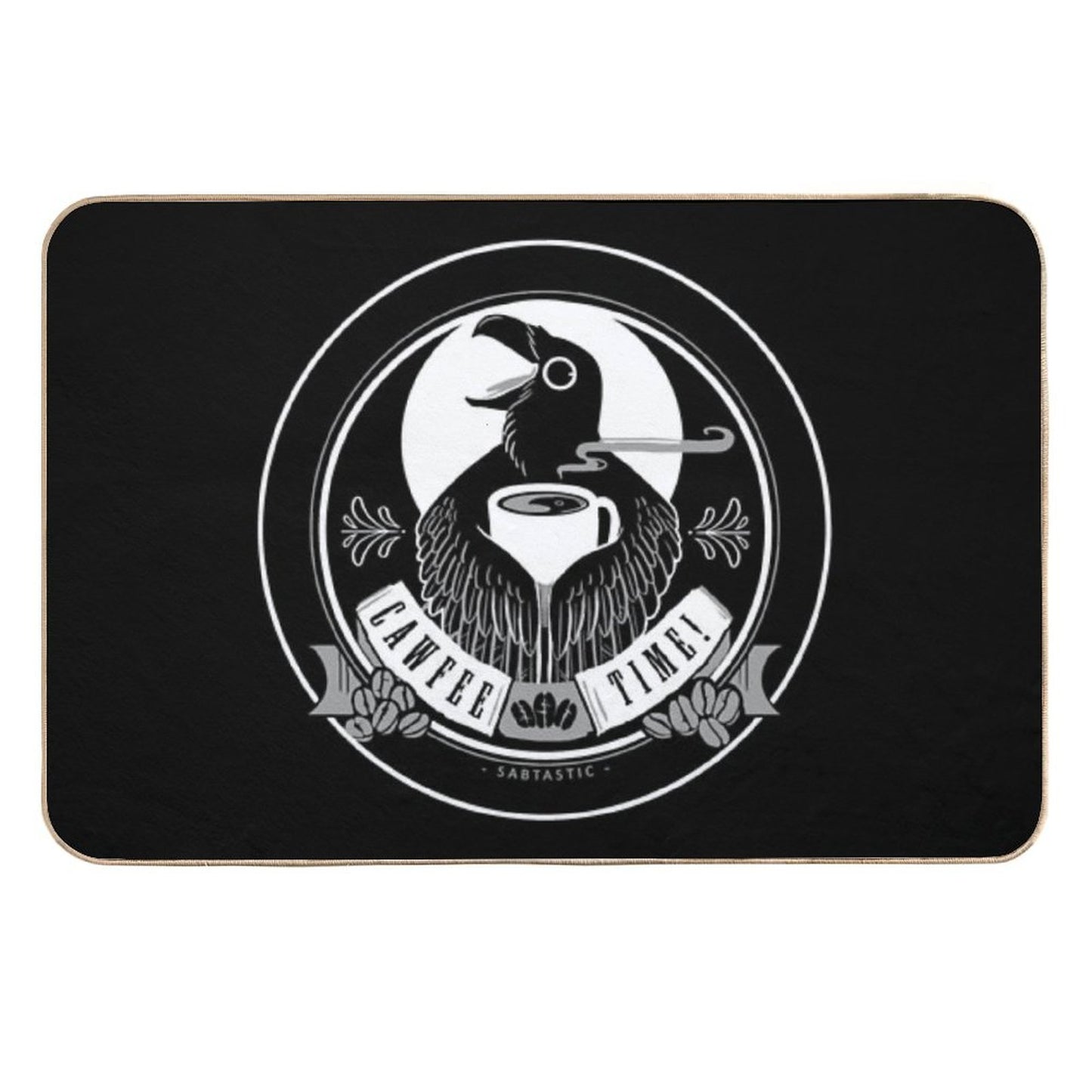 Cawfee Time Crow in White by Sabtastic  Anti-Trip Bath Mat