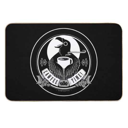 Cawfee Time Crow in White by Sabtastic  Anti-Trip Bath Mat
