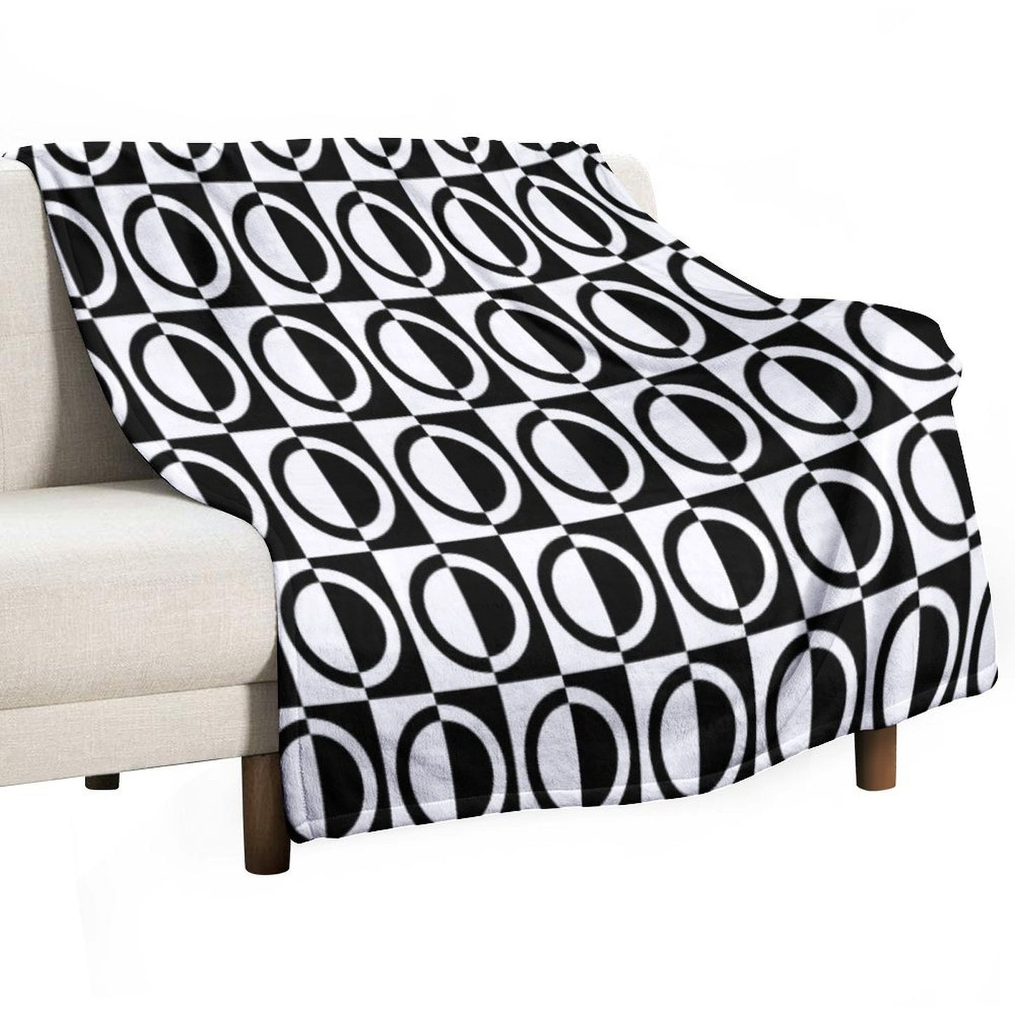 Black on White Circles And Squares Pattern Versatility Throw Blanket