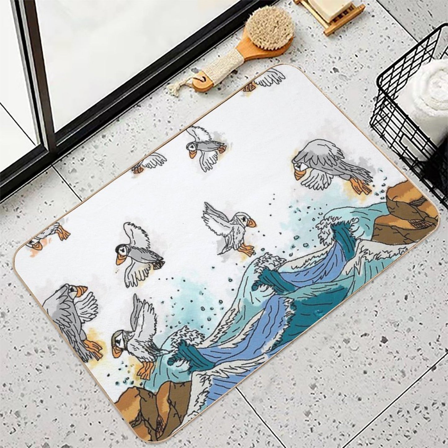 Puffins on The Sea  Alba  Stain-Proof Bath Mat