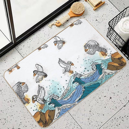 Puffins on The Sea  Alba  Stain-Proof Bath Mat
