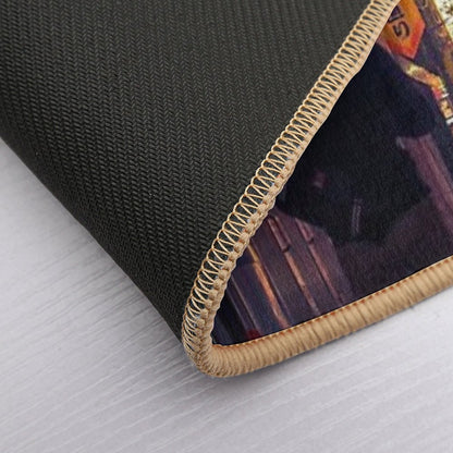 Neon Noir Street Reflecting The Warm Yellow And Orange Light from The Bar Area.  Pet-Safe Bath Mat