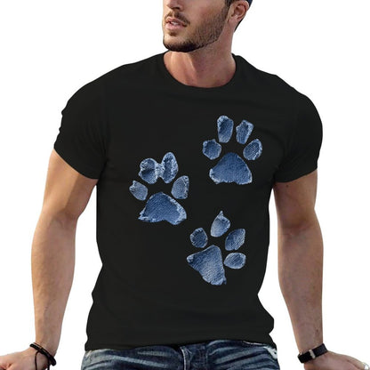 Dog Paw Print Denim Style – Distressed Animal Lover Retro  Tagless Design T-Shirt