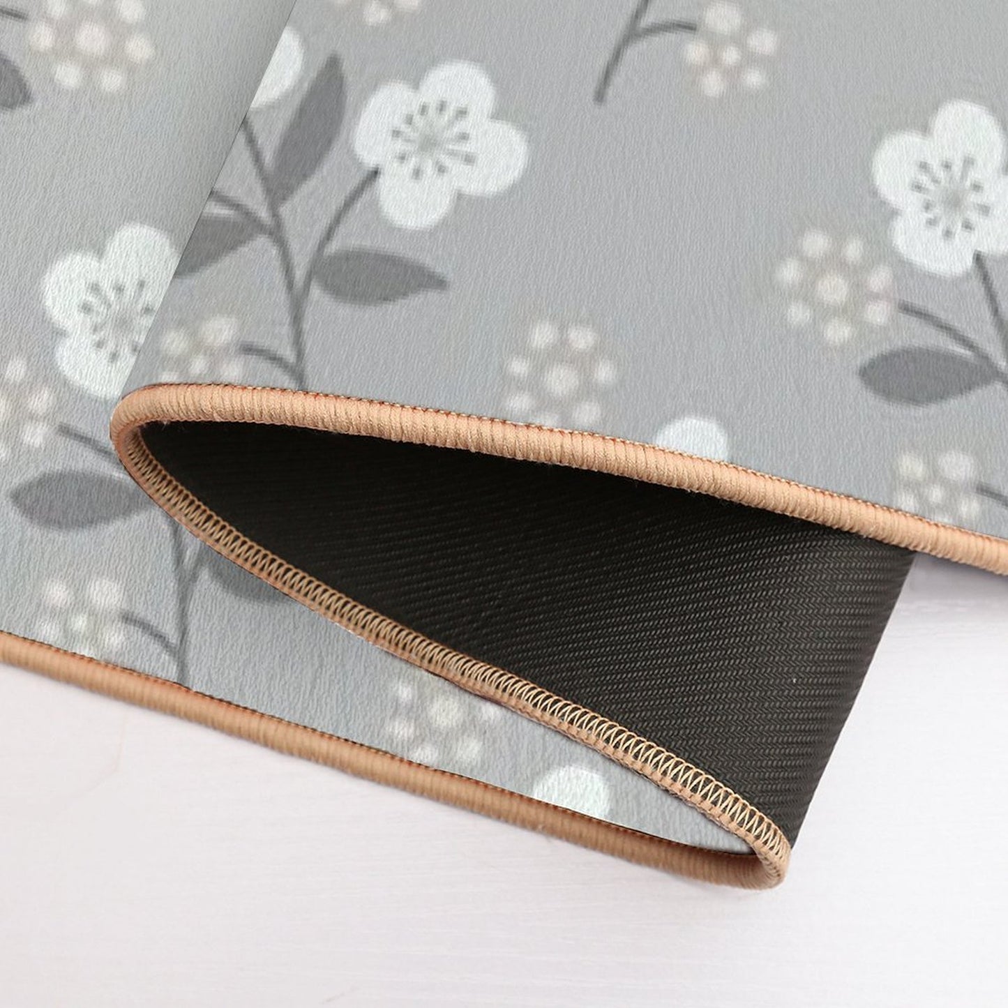 2731 E - Hand Drawn Ditsy Flowers, Grey Silver  Fade-Resistant Bath Mat