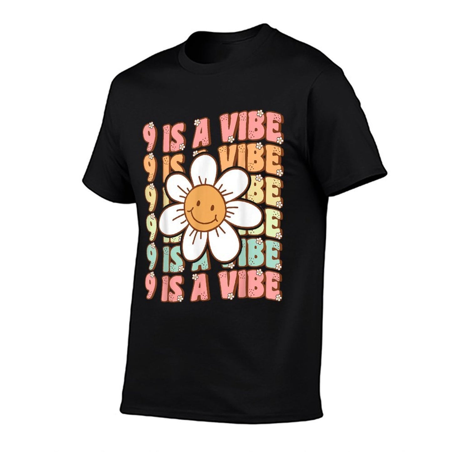 Nine Is A Vibe Cute Groovy 9th Birthday Party Daisy Flower  Easy-care T-Shirt
