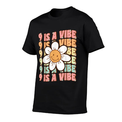 Nine Is A Vibe Cute Groovy 9th Birthday Party Daisy Flower  Easy-care T-Shirt