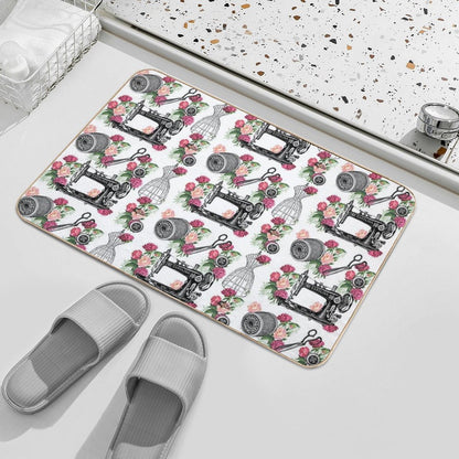 Vintage Sewing Pink Roses  Rapid-Drying Bath Mat