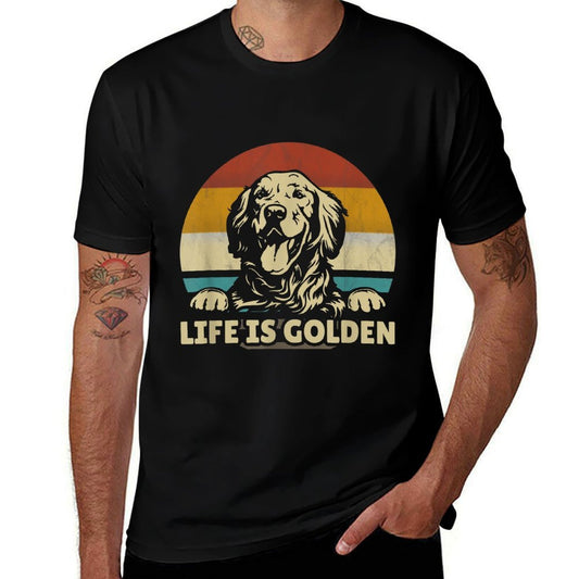 Golden Retriever Dog Life Is Golden Retro Vintage  Graphic-printed T-Shirt