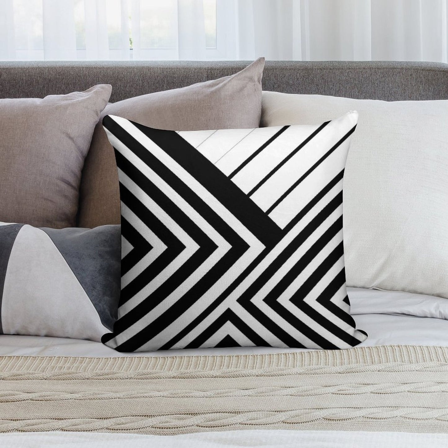 Black And White Geometric Lines Soft Warmth Comfort Throw Pillow