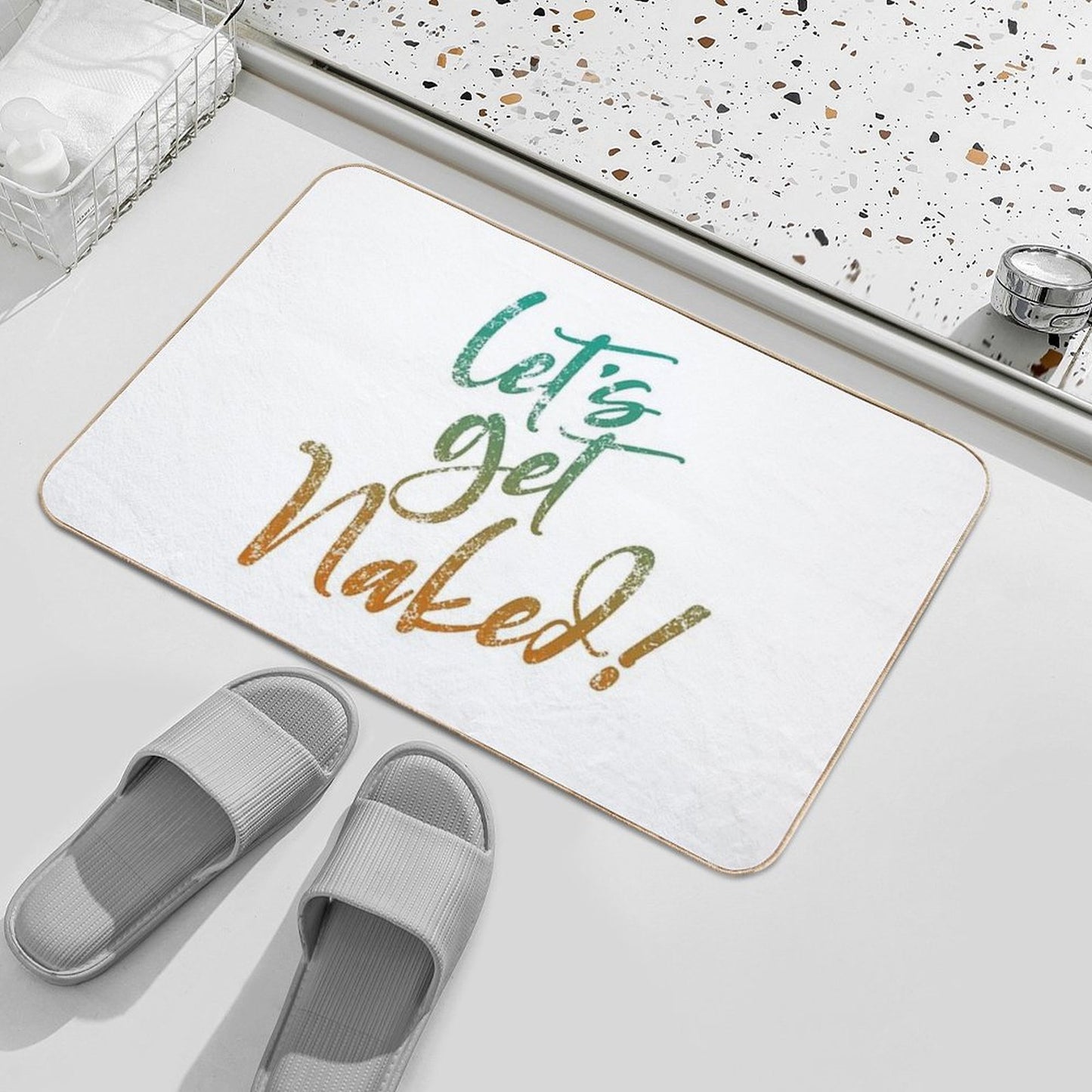 Let's Get Naked! Naturist Nudist Lifestyle Slogan  Absorbent Bath Mat