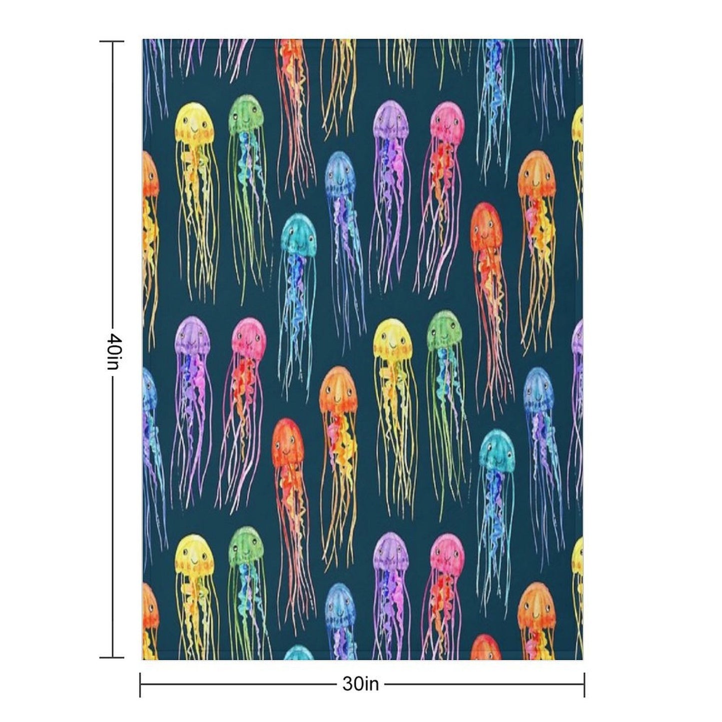 Rainbow Watercolor Jellies on Dark Teal Velvety-soft Throw Blanket
