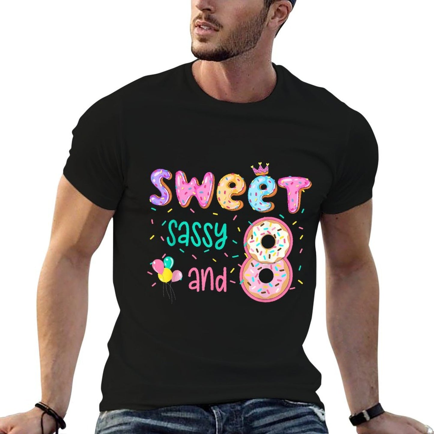 Sweet Sassy And Eight Donut Theme 8th Birthday Party Girls  Stretchy T-Shirt