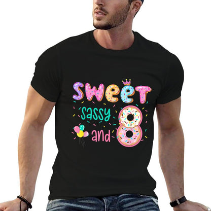 Sweet Sassy And Eight Donut Theme 8th Birthday Party Girls  Stretchy T-Shirt