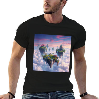 Floating Islands Landscape Graphics Waterfalls Twilight Sky  Eco-friendly Material T-Shirt