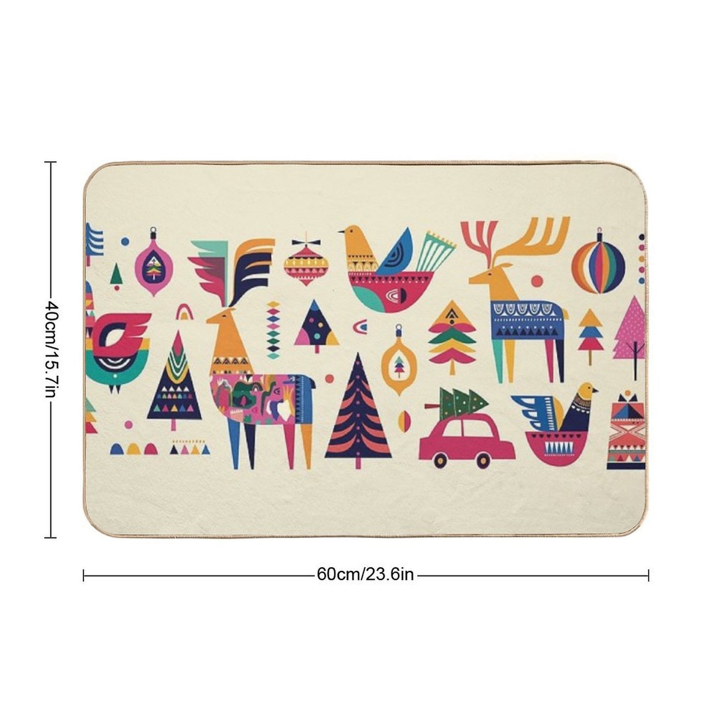 Vintage Scandinavian Christmas Folk Art  Slip-Resistant Bath Mat