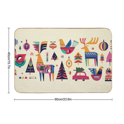 Vintage Scandinavian Christmas Folk Art  Slip-Resistant Bath Mat