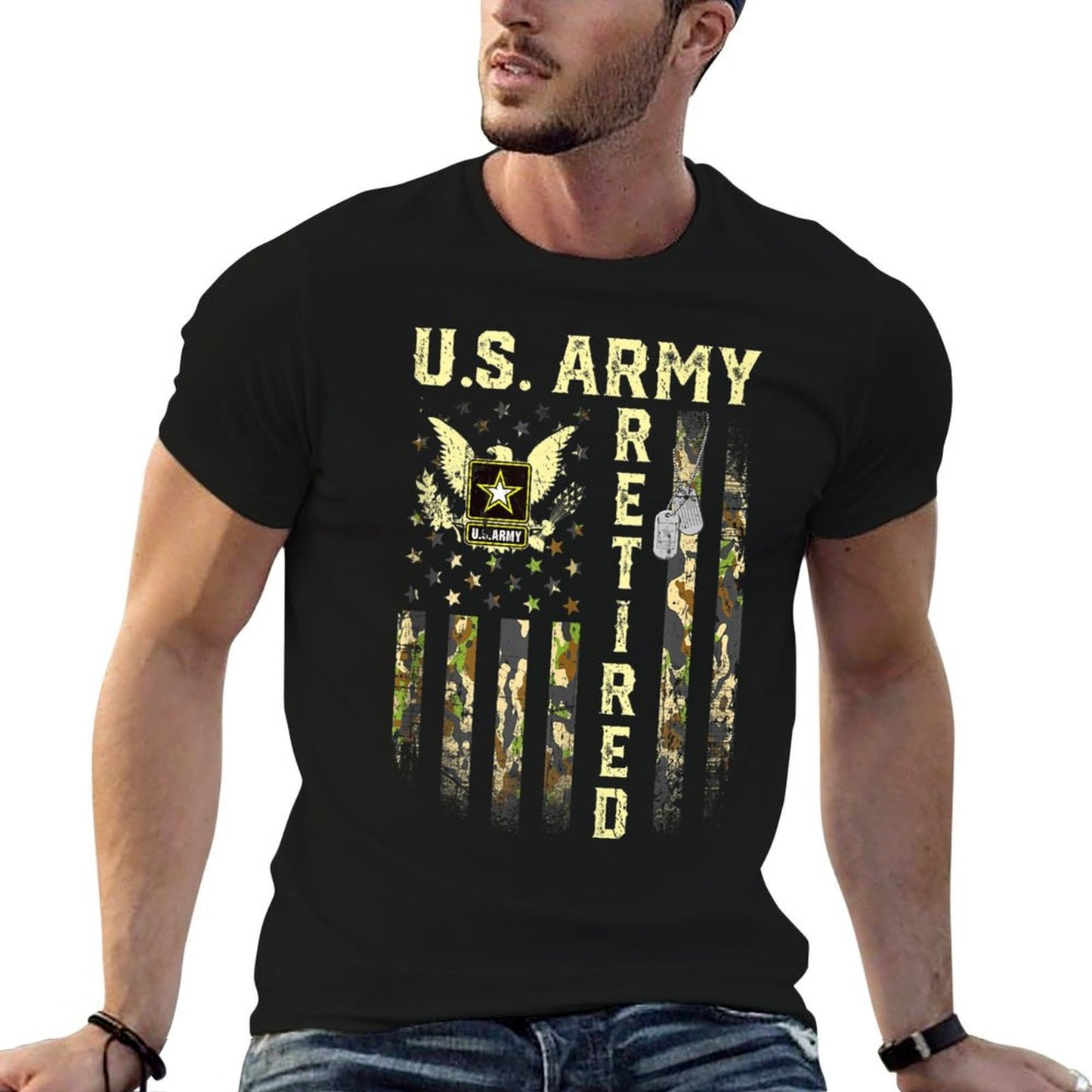 US Army Retired Distressed American Patriotic Retiree  Cotton T-Shirt