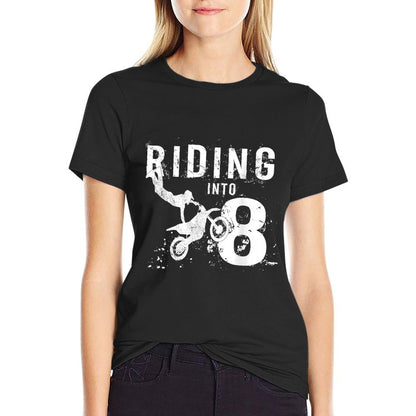 Riding Into 8 Years Old 8th Birthday Boy Dirt Bike Party  Easy-care T-Shirt