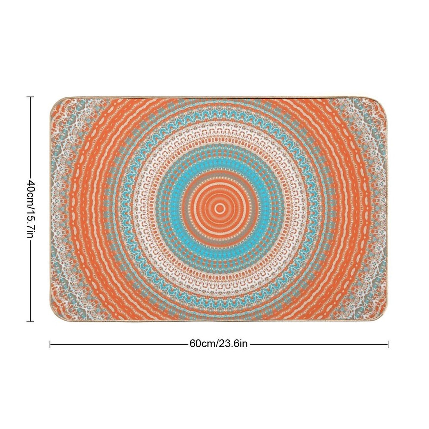 Coral Turquoise Mandala Design  Repositionable Bath Mat