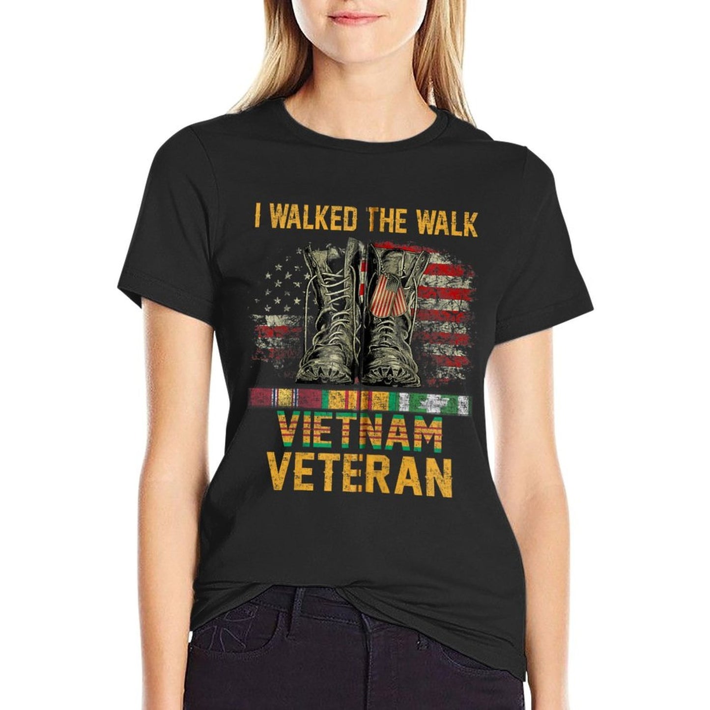 I Walked The Walk Vietnam Veteran American US Vet Zip Comfortable T-Shirt